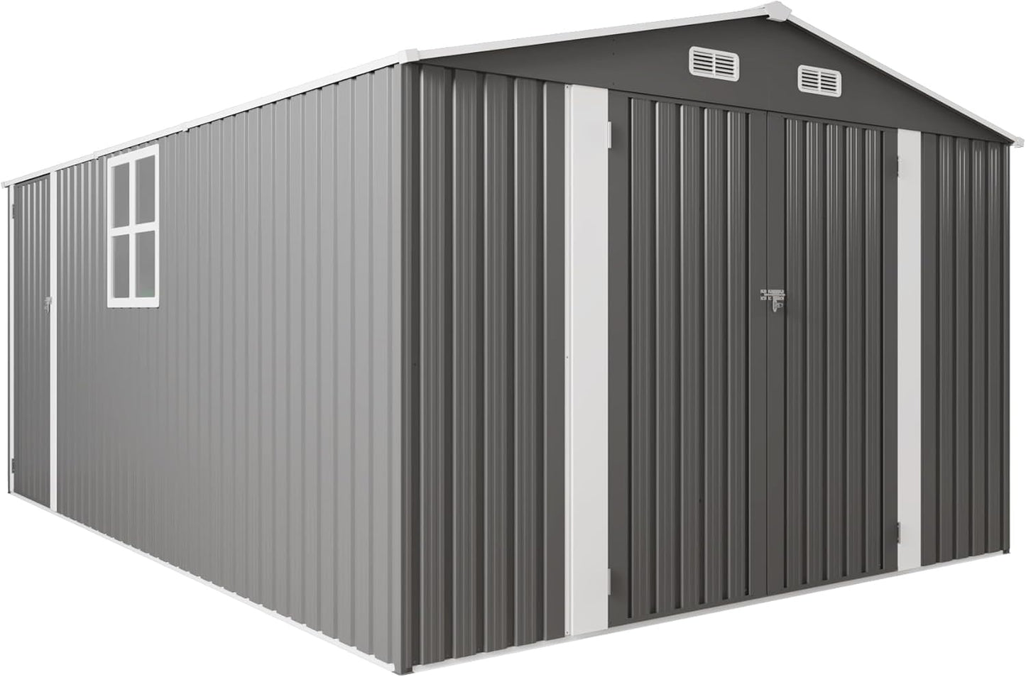 Flumarza 10x14x6.7 Ft Outdoor Storage Shed, Galvanized Steel Garden Shed with Lockable Door & Window, Waterproof Metal Tool Storage for Garden, Backyard, Patio, Lawn, Grey