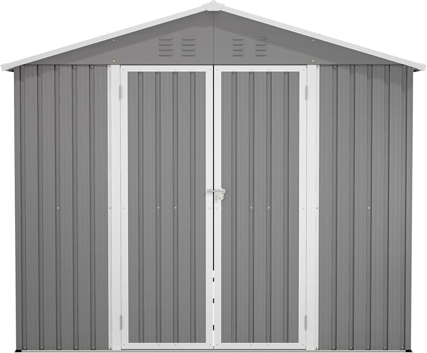 Flumarza 8x12 Ft Large Outdoor Storage Shed with Lockable Doors & Floor Base, Weather-Resistant Metal Tool Shed for Garden, Backyard, Patio, Lawn, Gray