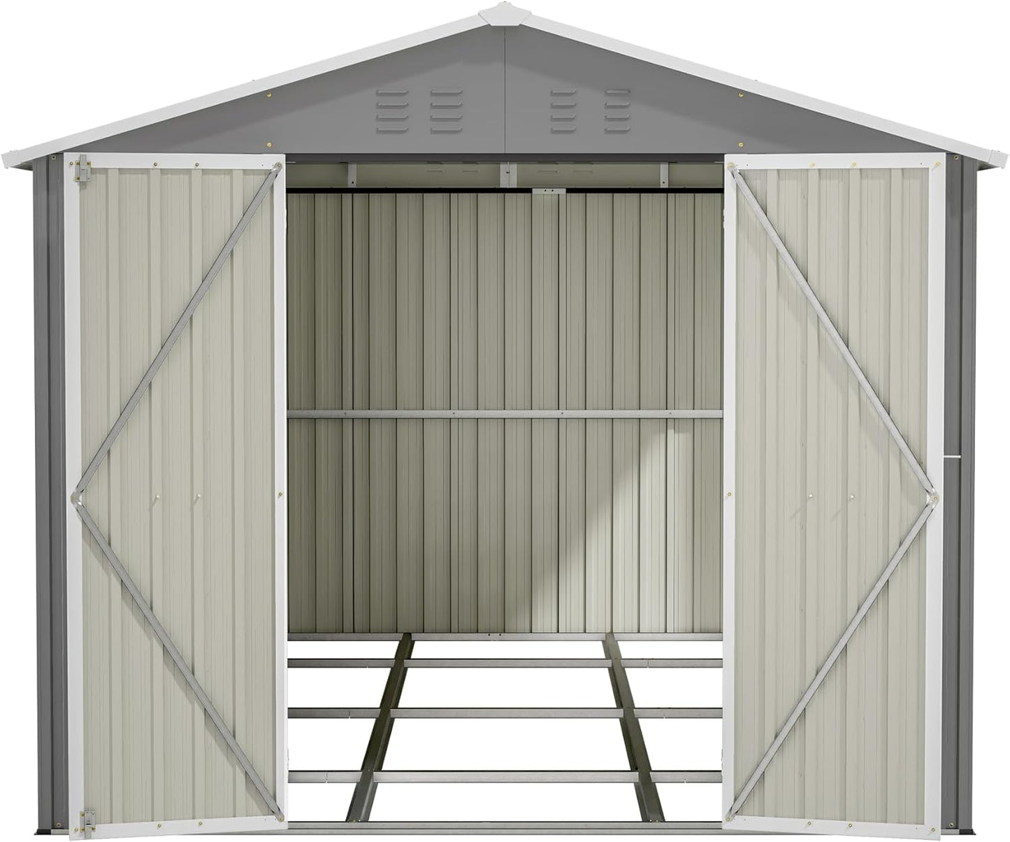 Flumarza 8x12 Ft Large Outdoor Storage Shed with Lockable Doors & Floor Base, Weather-Resistant Metal Tool Shed for Garden, Backyard, Patio, Lawn, Gray