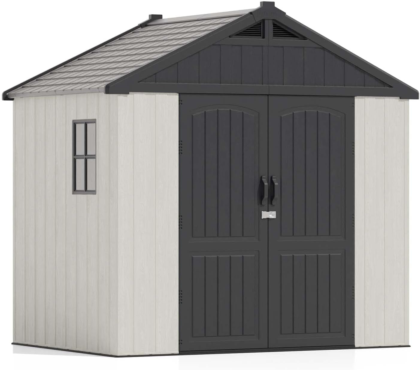 8' X 6' Resin Outdoor Storage Shed with Floor, Plastic Shed with Window and Lockable Door, Ideal for Garden, Backyard, and Tool Storage. Easy Installation in Gray and White